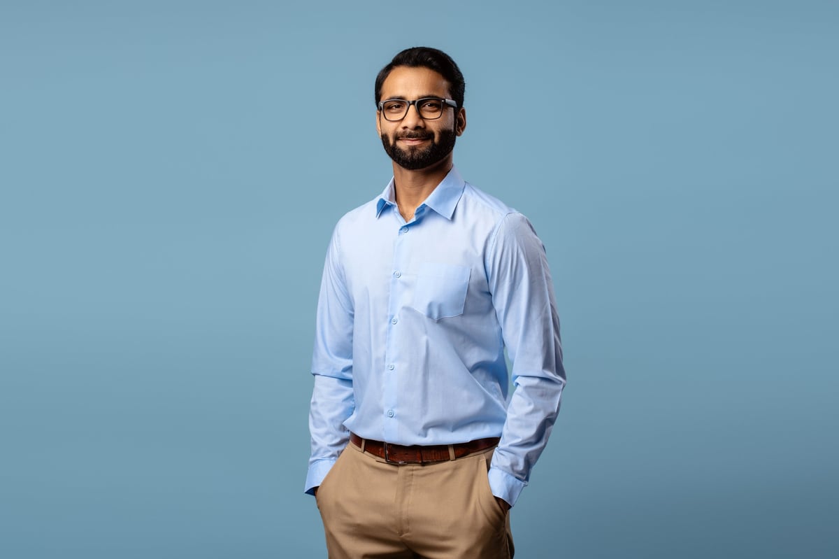 Portrait of confident Indian businessman wearing eyeglasses